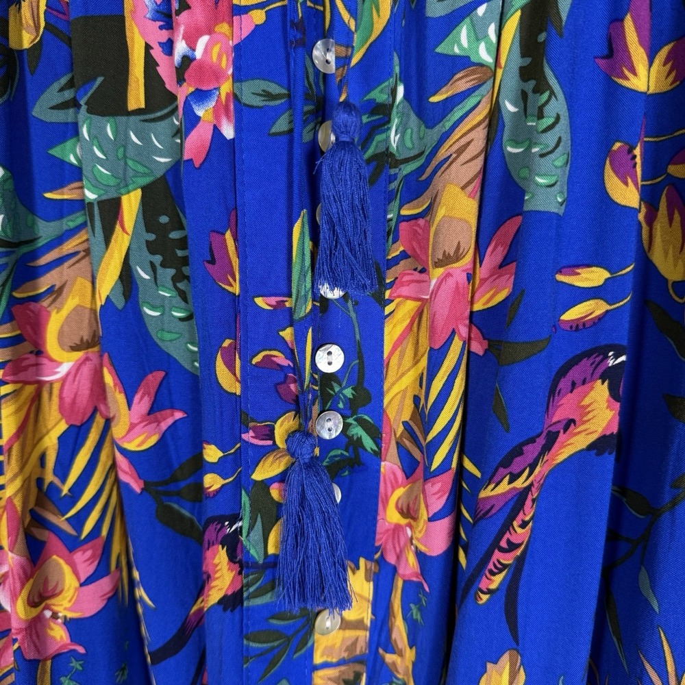 Floral Blue Maxi Skirt with Smocked Waist - Picture 3 of 12